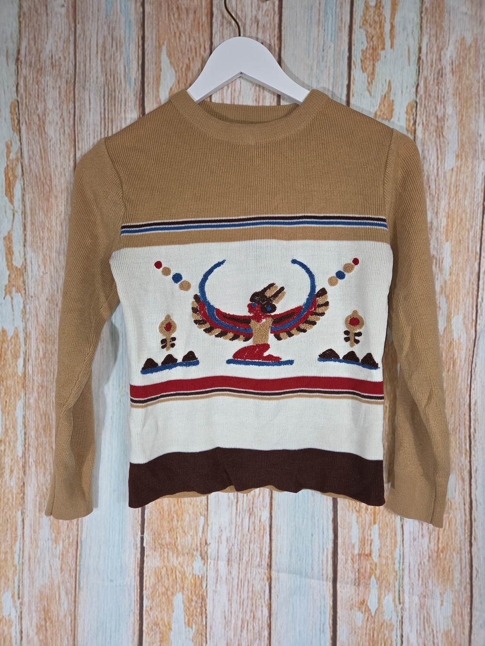 Vintage embroidered thunderbird/eagle and tribal geometric motifs